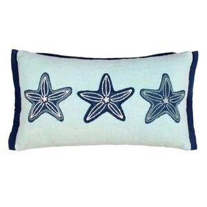 Embroidered Starfish Throw Pillow Coastal Ocean Beach House Blue 14x24 At Home